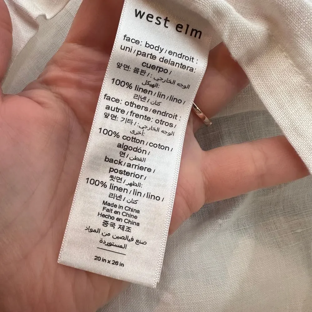West‎ Elm Slip Pillow Case Cover White Gray Linen 20x24 Slip Standard